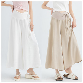 Японски стил Плюс размер Панталони за бременни за лято Кръст с ниска талия Връзка на талията Бременни жени Широки панталони Свободни