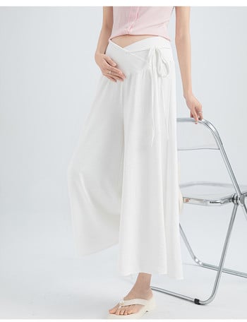 Японски стил Плюс размер Панталони за бременни за лято Кръст с ниска талия Връзка на талията Бременни жени Широки панталони Свободни
