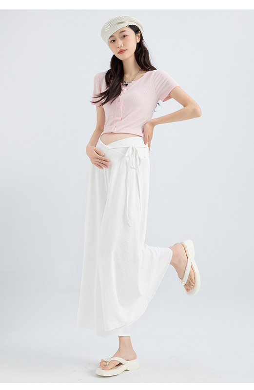 Japāņu stila lielizmēra grūtnieču bikses vasaras krustojumam ar zemu vidukli, aukliņu jostasvietā grūtniecēm, platas bikses brīvas