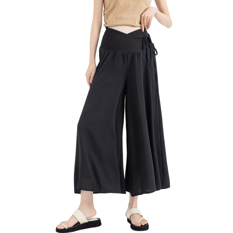 Japāņu stila lielizmēra grūtnieču bikses vasaras krustojumam ar zemu vidukli, aukliņu jostasvietā grūtniecēm, platas bikses brīvas