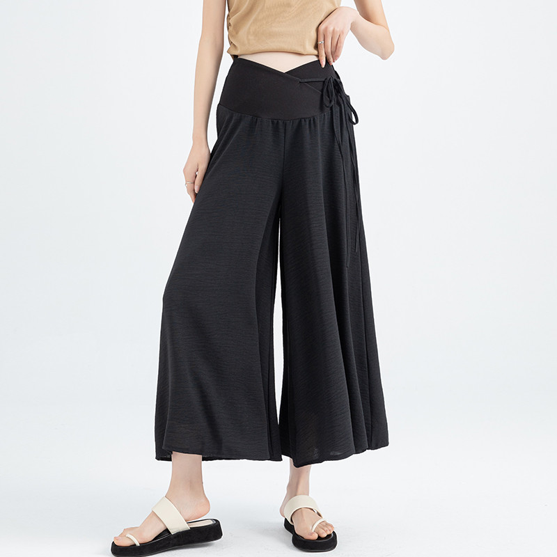 Japāņu stila lielizmēra grūtnieču bikses vasaras krustojumam ar zemu vidukli, aukliņu jostasvietā grūtniecēm, platas bikses brīvas