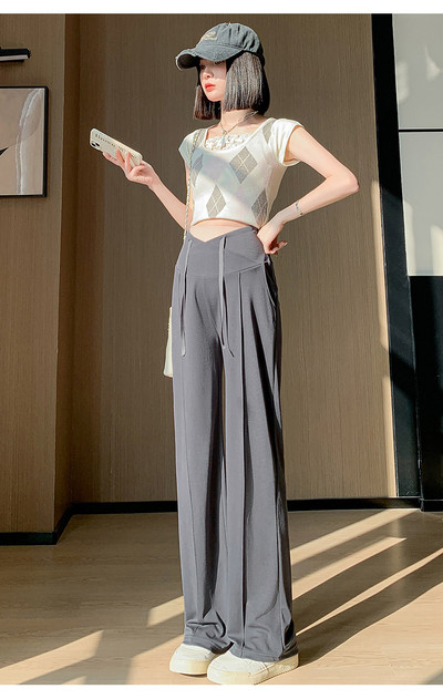 Koreai stílusú nyári kismama alkalmi nadrág Bő alkalmi terhes női egyenes nadrág alacsony derékú, húzózsinóros terhességi nadrág