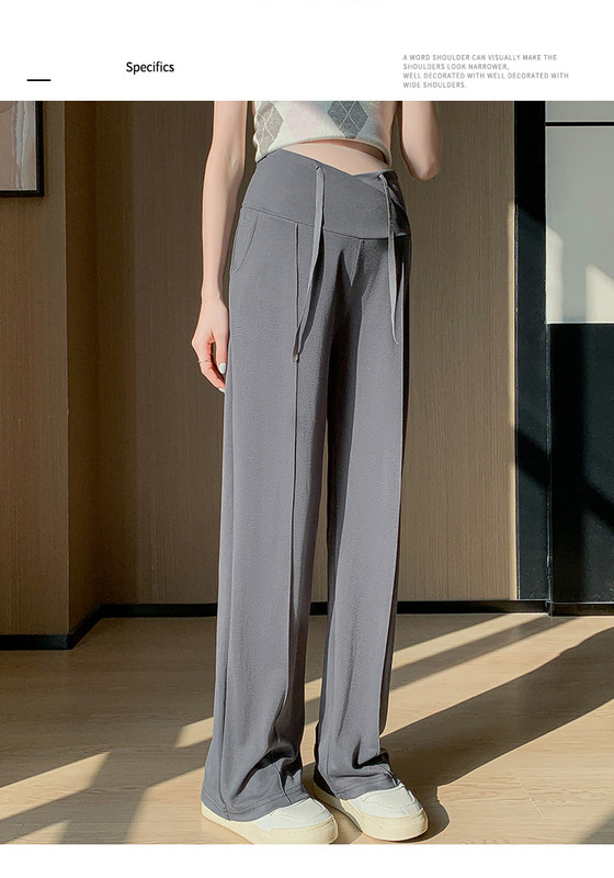 Koreai stílusú nyári kismama alkalmi nadrág Bő alkalmi terhes női egyenes nadrág alacsony derékú, húzózsinóros terhességi nadrág