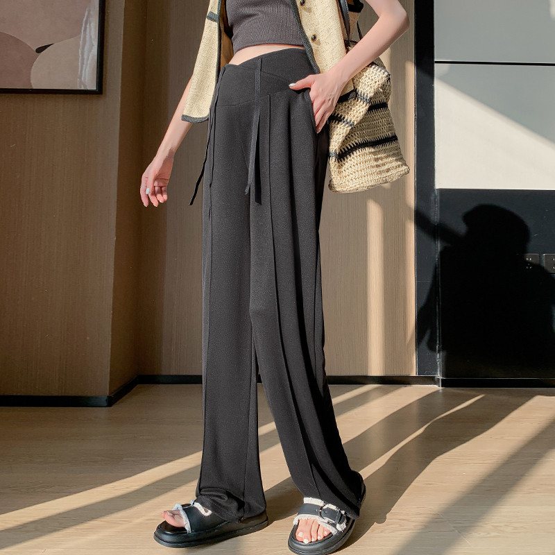 Koreai stílusú nyári kismama alkalmi nadrág Bő alkalmi terhes női egyenes nadrág alacsony derékú, húzózsinóros terhességi nadrág