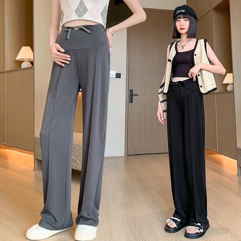 Koreai stílusú nyári kismama alkalmi nadrág Bő alkalmi terhes női egyenes nadrág alacsony derékú, húzózsinóros terhességi nadrág