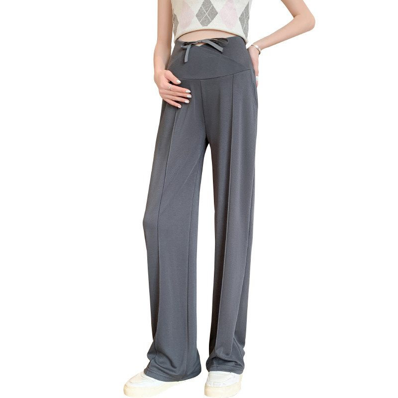 Koreai stílusú nyári kismama alkalmi nadrág Bő alkalmi terhes női egyenes nadrág alacsony derékú, húzózsinóros terhességi nadrág