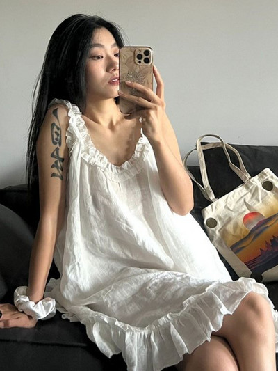 Spavaćice Ženske S volanima Čipkano dizajnirane Sve za školarke Jednostavne Svakodnevne Korejski stil Slobodno vrijeme Ins Home Pure Vintage Zavodljive