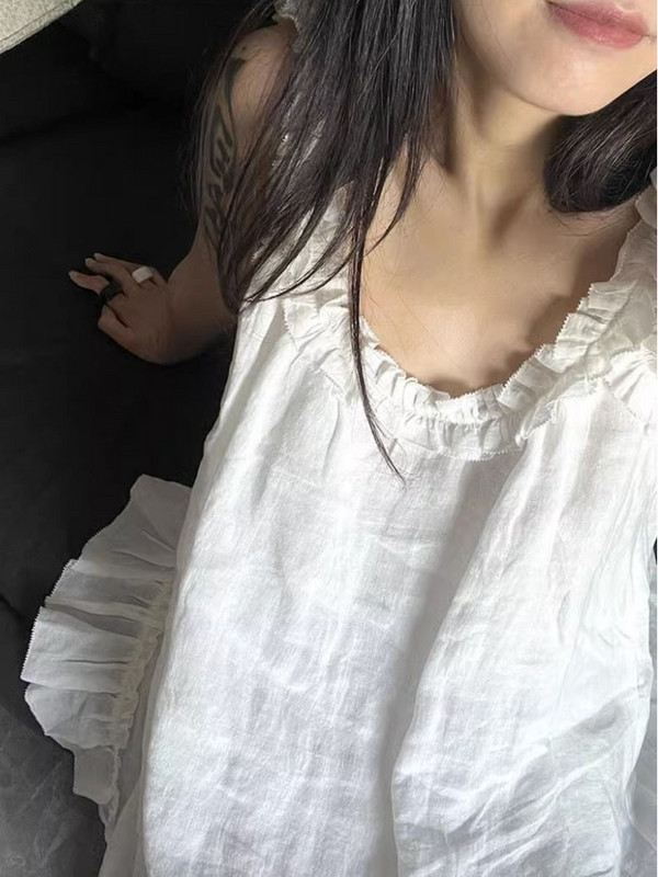 Spavaćice Ženske S volanima Čipkano dizajnirane Sve za školarke Jednostavne Svakodnevne Korejski stil Slobodno vrijeme Ins Home Pure Vintage Zavodljive