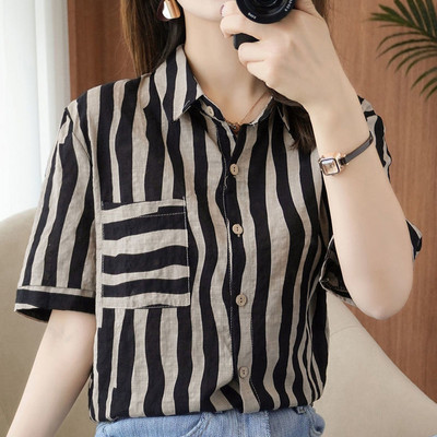 Apģērbi Biroja tērpi Sieviešu krekls un blūze Smalki Eleganti sieviešu topi Formāli svītrainām apkaklītēm, veļa, valkāšana darbam jauneklīga SM