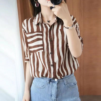 Apģērbi Biroja tērpi Sieviešu krekls un blūze Smalki Eleganti sieviešu topi Formāli svītrainām apkaklītēm, veļa, valkāšana darbam jauneklīga SM