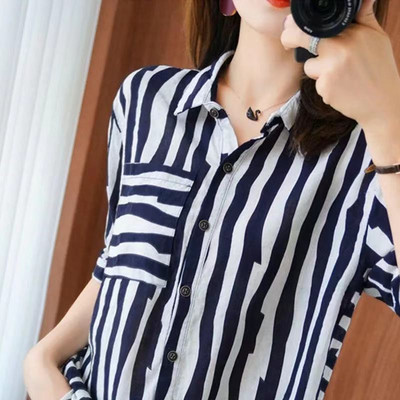 Apģērbi Biroja tērpi Sieviešu krekls un blūze Smalki Eleganti sieviešu topi Formāli svītrainām apkaklītēm, veļa, valkāšana darbam jauneklīga SM