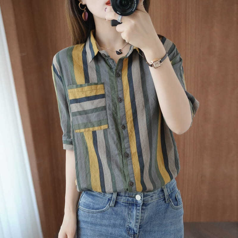 Apģērbi Biroja tērpi Sieviešu krekls un blūze Smalki Eleganti sieviešu topi Formāli svītrainām apkaklītēm, veļa, valkāšana darbam jauneklīga SM