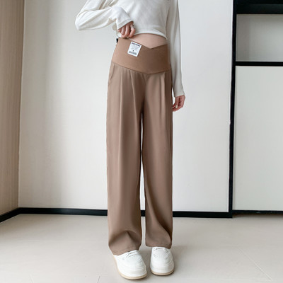 Őszi téli terhesség széles szárú nadrágok keresztben alacsony derekú terhes nők bő alkalmi nadrágok nagy méretű hosszú kismama hasnadrágok