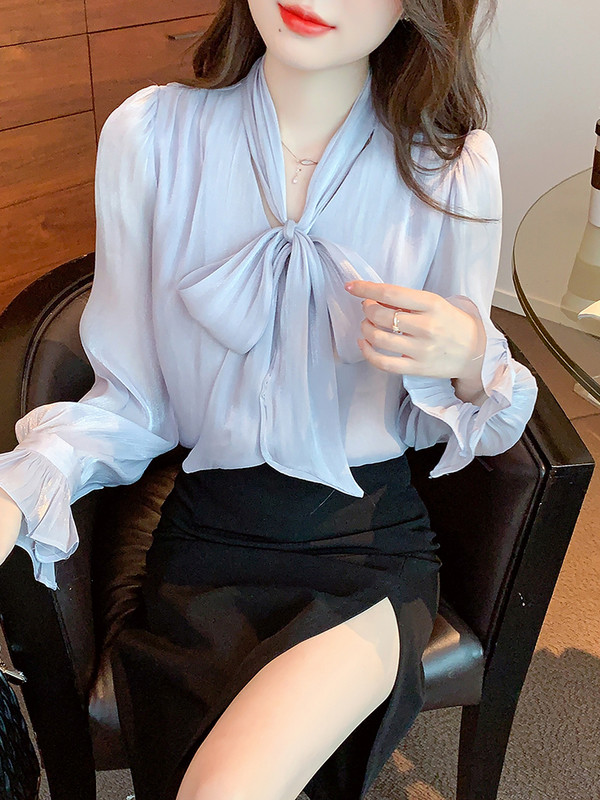 QOERLIN Bow Pluus Peotopid Naiste 2023 Luksuslikud helendavad varrukad Pärlinööbiga särgid S-2XL Elegantne lilla särk, naiste kontoridaam