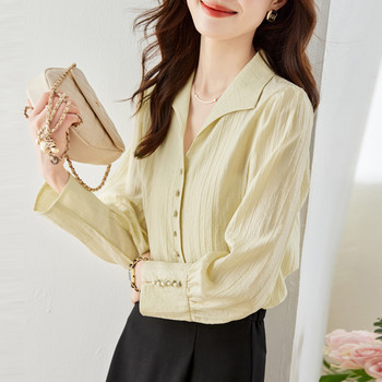Модни дамски блузи 2024 есен ретро офис дама шик шифонени ризи елегантни с дълъг ръкав дамски ежедневни основни горнища облекло