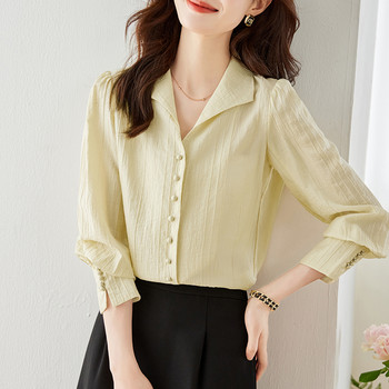 Модни дамски блузи 2024 есен ретро офис дама шик шифонени ризи елегантни с дълъг ръкав дамски ежедневни основни горнища облекло
