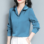 Sieviešu satīna krekli ar garām piedurknēm Biroja dāmu blūzes Vintage korejiešu modes ikdienas topi Sieviešu apģērbi Blusas Mujer De Moda 2024