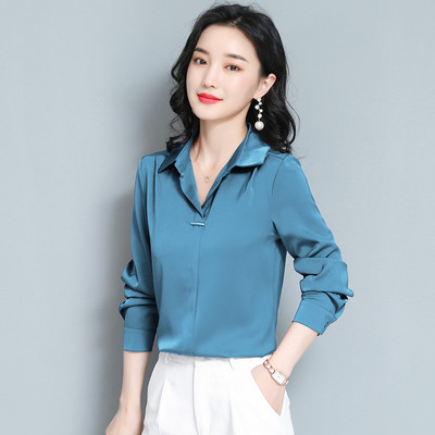 Sieviešu satīna krekli ar garām piedurknēm Biroja dāmu blūzes Vintage korejiešu modes ikdienas topi Sieviešu apģērbi Blusas Mujer De Moda 2024