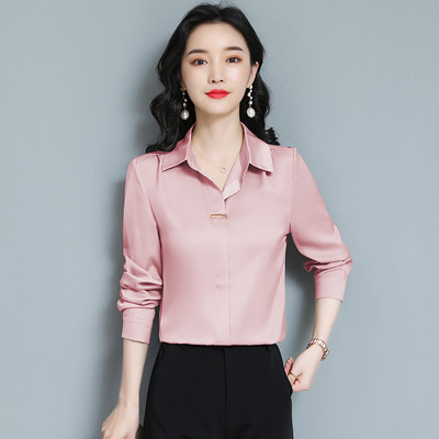 Sieviešu satīna krekli ar garām piedurknēm Biroja dāmu blūzes Vintage korejiešu modes ikdienas topi Sieviešu apģērbi Blusas Mujer De Moda 2024