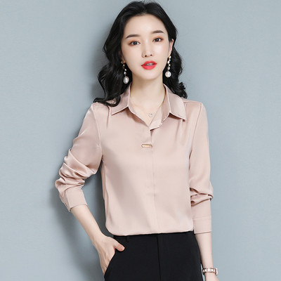 Sieviešu satīna krekli ar garām piedurknēm Biroja dāmu blūzes Vintage korejiešu modes ikdienas topi Sieviešu apģērbi Blusas Mujer De Moda 2024