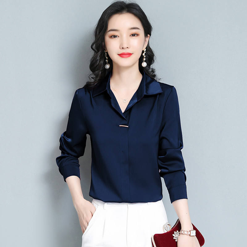 Sieviešu satīna krekli ar garām piedurknēm Biroja dāmu blūzes Vintage korejiešu modes ikdienas topi Sieviešu apģērbi Blusas Mujer De Moda 2024