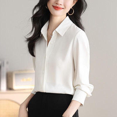 2023 őszi női ingek fehér sifon blúz női hosszú ujjú ing irodai OL női tömör blúzok Női alap felsők