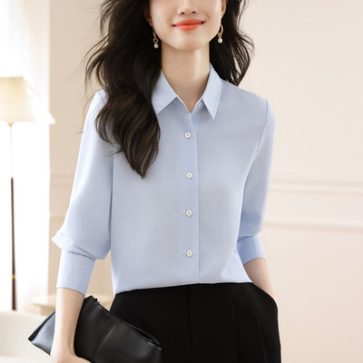 2023 őszi női ingek fehér sifon blúz női hosszú ujjú ing irodai OL női tömör blúzok Női alap felsők