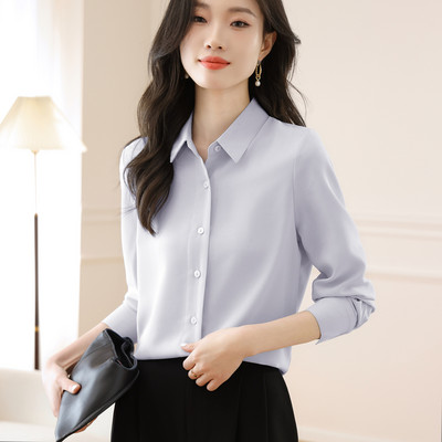 2023 őszi női ingek fehér sifon blúz női hosszú ujjú ing irodai OL női tömör blúzok Női alap felsők