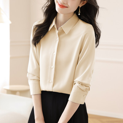 2023 őszi női ingek fehér sifon blúz női hosszú ujjú ing irodai OL női tömör blúzok Női alap felsők