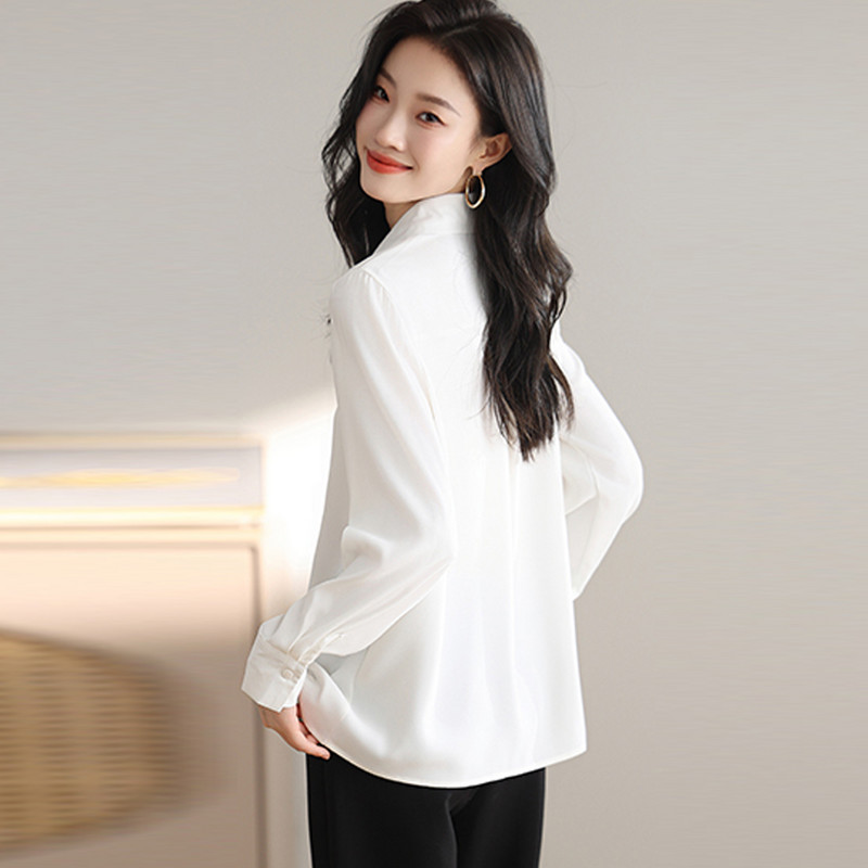 2023 őszi női ingek fehér sifon blúz női hosszú ujjú ing irodai OL női tömör blúzok Női alap felsők