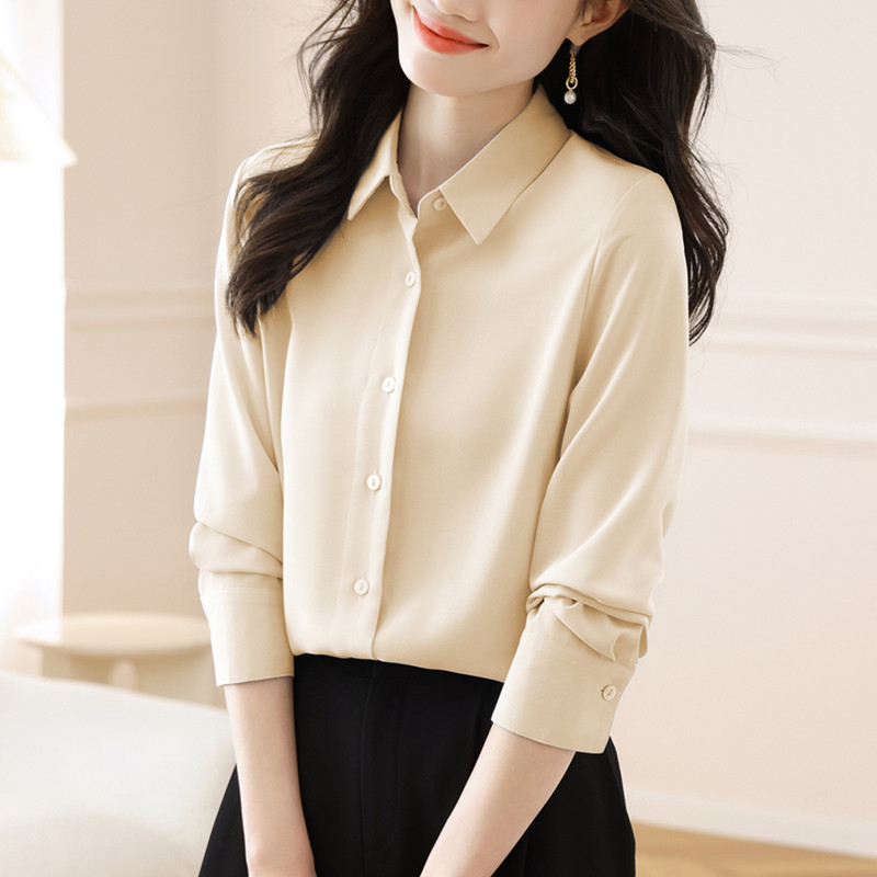 2023 őszi női ingek fehér sifon blúz női hosszú ujjú ing irodai OL női tömör blúzok Női alap felsők