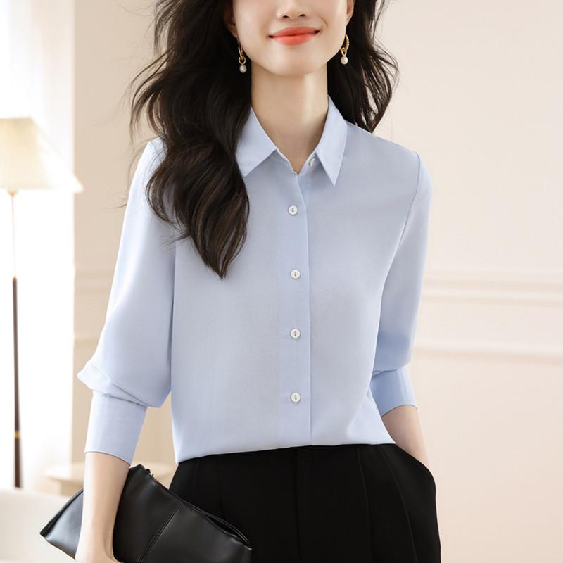 2023 őszi női ingek fehér sifon blúz női hosszú ujjú ing irodai OL női tömör blúzok Női alap felsők