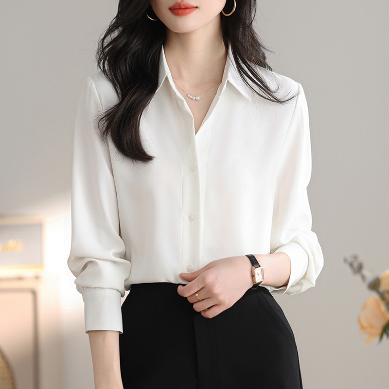 2023 őszi női ingek fehér sifon blúz női hosszú ujjú ing irodai OL női tömör blúzok Női alap felsők