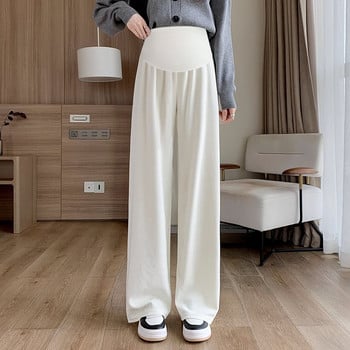 Есенни и зимни панталони за бременни през 2024 г. Ежедневни хавлиени панталони Модни едноцветни дълги панталони за бременни с висока талия