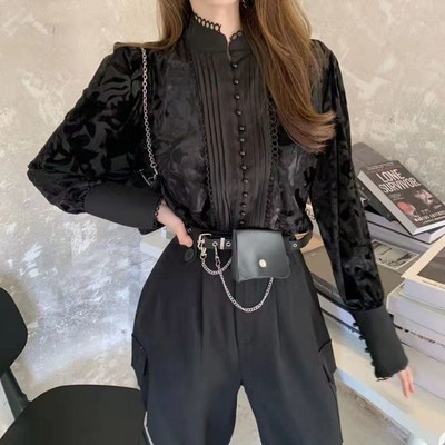 Egyszínű póló, kivágott felső női tavaszi és őszi felső, 2024 hosszú ujjú, hideg blúz T291-hez