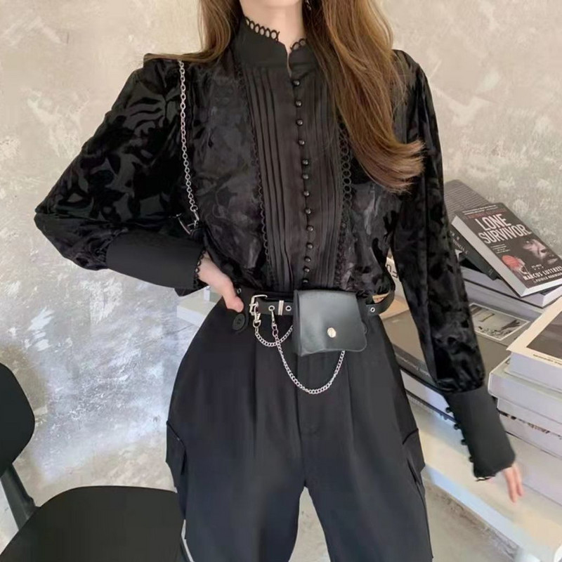 Egyszínű póló, kivágott felső női tavaszi és őszi felső, 2024 hosszú ujjú, hideg blúz T291-hez