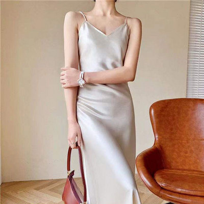 Női szatén hálóing hosszú hálóing ruha selyem V nyakú hálóruha egyszínű hálóruha Női szexi háziruha Elegáns hálóruha