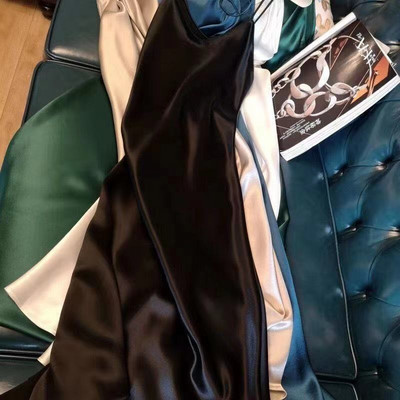 Női szatén hálóing hosszú hálóing ruha selyem V nyakú hálóruha egyszínű hálóruha Női szexi háziruha Elegáns hálóruha