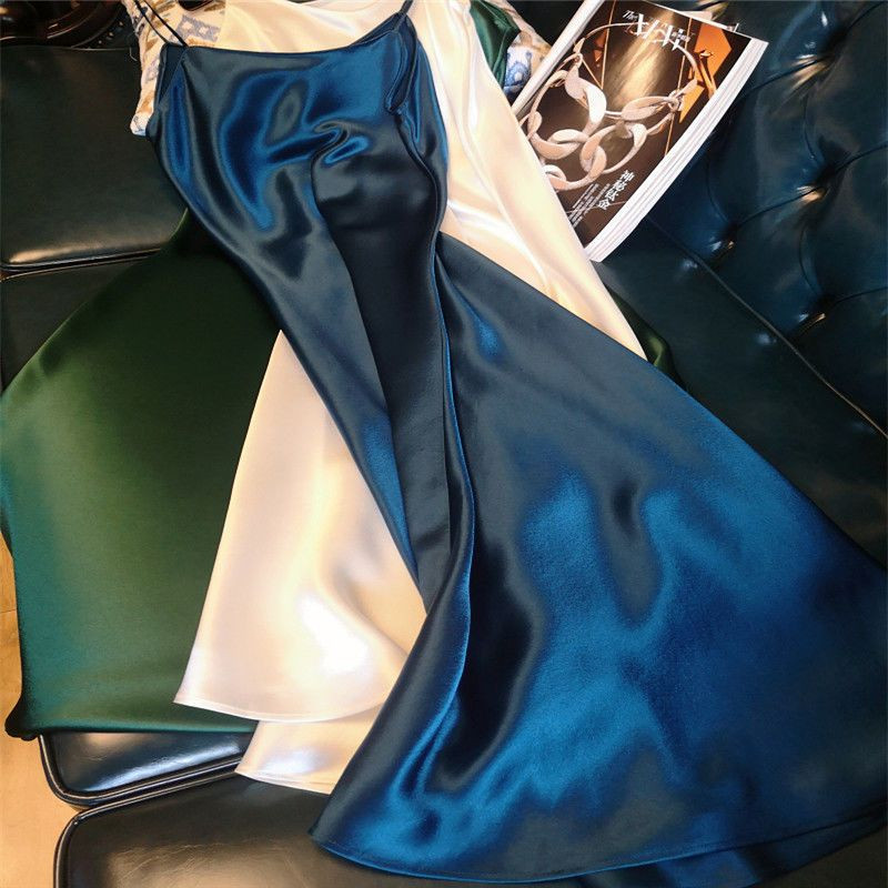 Női szatén hálóing hosszú hálóing ruha selyem V nyakú hálóruha egyszínű hálóruha Női szexi háziruha Elegáns hálóruha