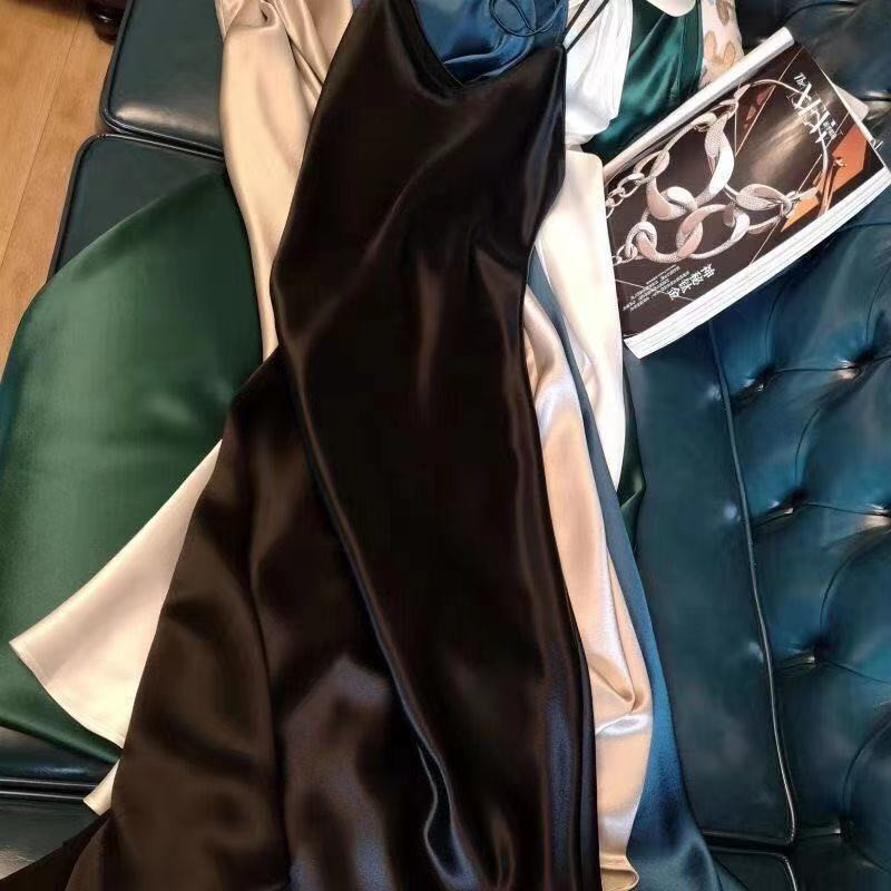 Női szatén hálóing hosszú hálóing ruha selyem V nyakú hálóruha egyszínű hálóruha Női szexi háziruha Elegáns hálóruha