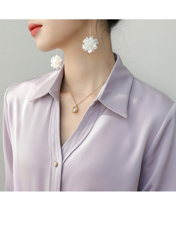 Елегантни дамски едноцветни лилави ризи с дълъг ръкав Лятна есенна модна дамска блуза 2024 г. Ежедневни женски горнища, облекло в корейски стил