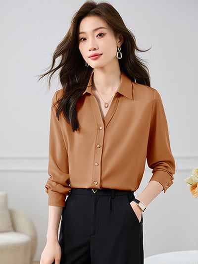 Elegáns női tömör hosszú ujjú lila ingek nyári őszi divat női blúz 2024 alkalmi női felsők koreai stílusú ruházat