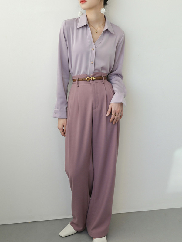 Elegáns női tömör hosszú ujjú lila ingek nyári őszi divat női blúz 2024 alkalmi női felsők koreai stílusú ruházat