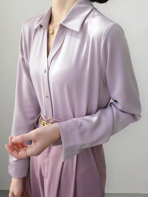 Elegáns női tömör hosszú ujjú lila ingek nyári őszi divat női blúz 2024 alkalmi női felsők koreai stílusú ruházat