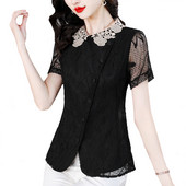 S-4XL Ljetna ženska čipkana košulja Patchwork kratkih rukava Heklane majice Bluza s izdubljenim vezom