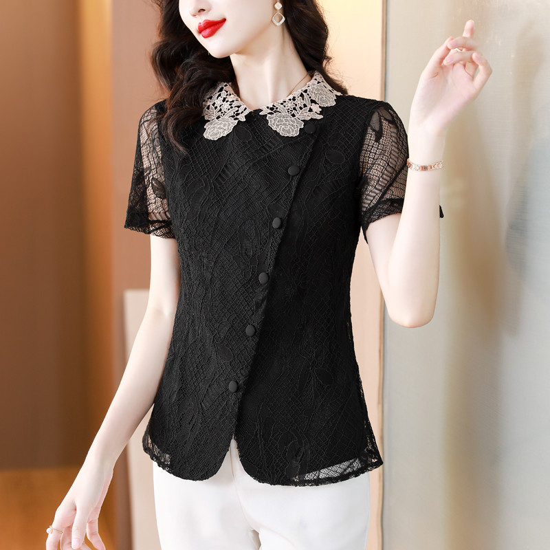 S-4XL Ljetna ženska čipkana košulja Patchwork kratkih rukava Heklane majice Bluza s izdubljenim vezom