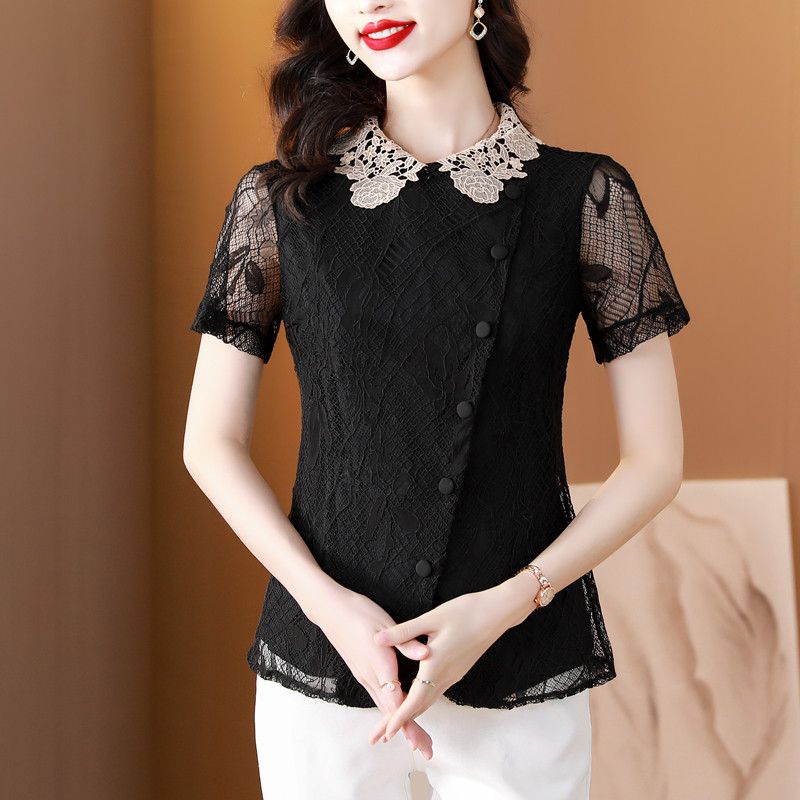 S-4XL Ljetna ženska čipkana košulja Patchwork kratkih rukava Heklane majice Bluza s izdubljenim vezom