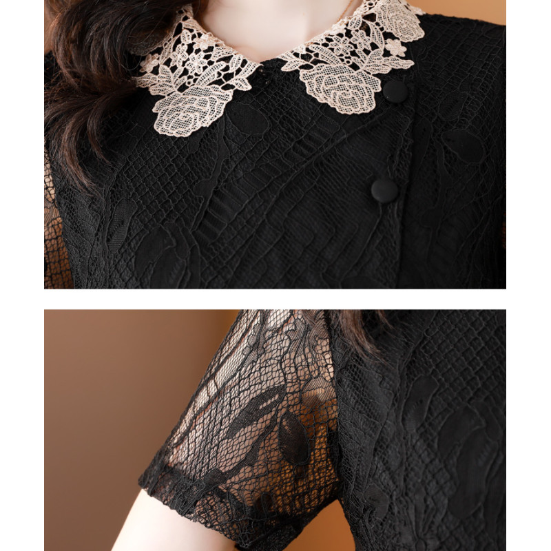 S-4XL Ljetna ženska čipkana košulja Patchwork kratkih rukava Heklane majice Bluza s izdubljenim vezom