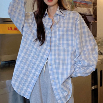 Карирани ризи Дамски S-3XL Корейски стил Лято Устойчиви на слънце Сладка мода Ulzzang Ежедневни Колеж Темперамент Мързеливи Класически Универсални