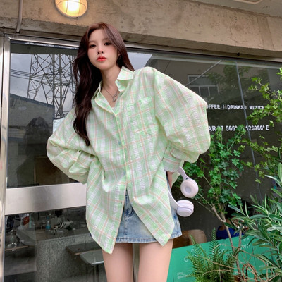 Kockás ingek Női S-3XL koreai stílusú nyári napfényálló édes divat Ulzzang alkalmi főiskolai temperamentum, laza, klasszikus, összjáték